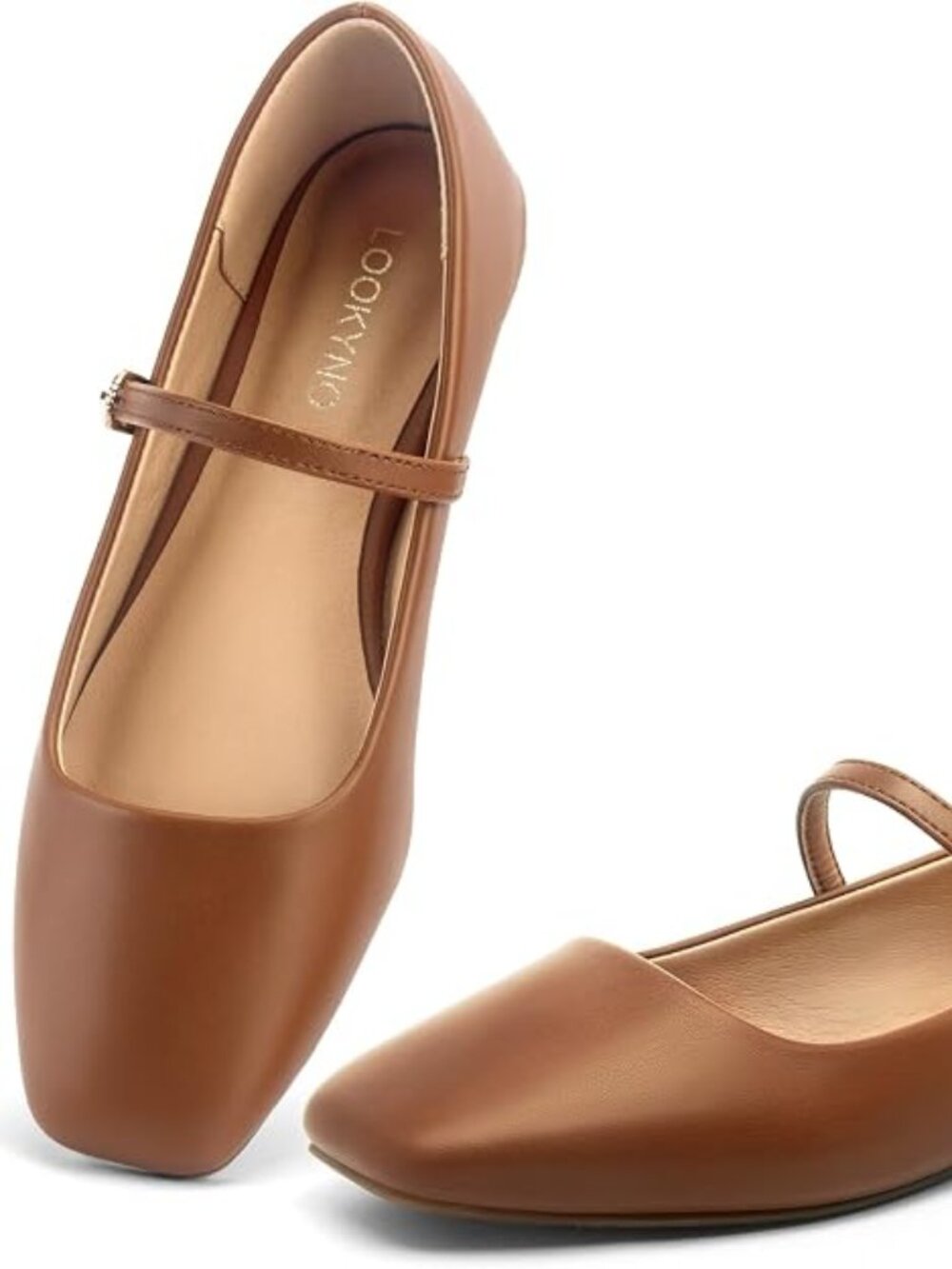 New + Orig Packaging | LOOKYNO Brown Square Toe Mary Jane Flats | Size 8